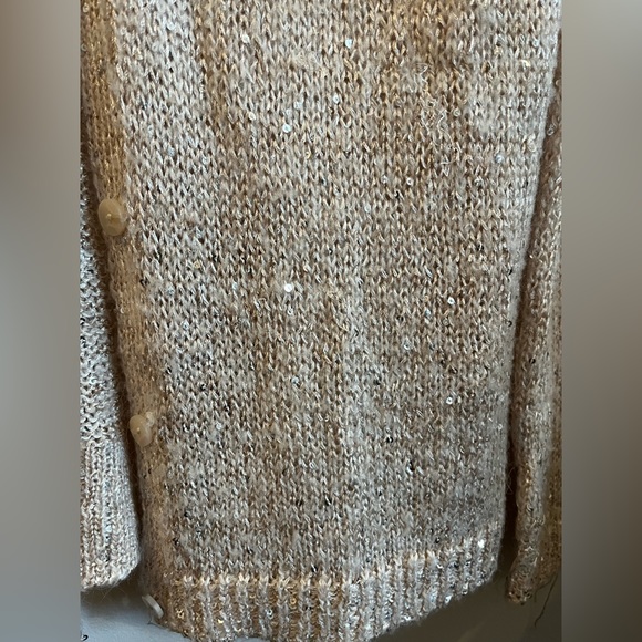 H&M tan oversized button up knitted sweater with sequins, size small - Picture 4 of 5